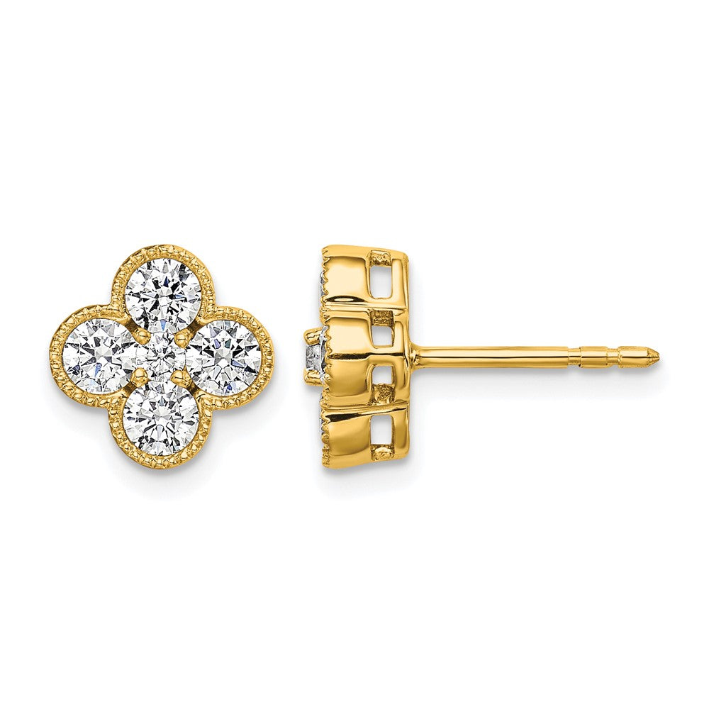 14K Yellow Gold True Origin 1 Carat Lab Grown Diamond Vs Def Bloom Floral Post Earrings