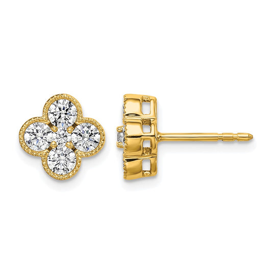 14K Yellow Gold True Origin 1 Carat Lab Grown Diamond Vs Def Bloom Floral Post Earrings