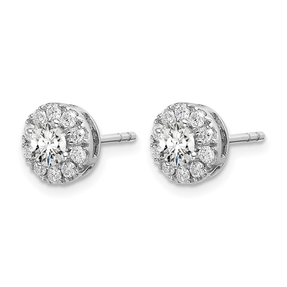 14k White Gold 1 Ct. Lab Grown Diamond VS/SI+ G+ Round Halo Post Earrings
