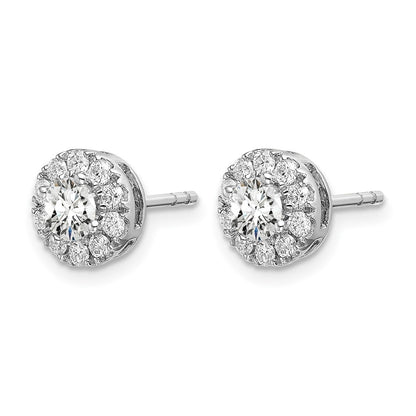 14k White Gold 1 Ct. Lab Grown Diamond VS/SI+ G+ Round Halo Post Earrings