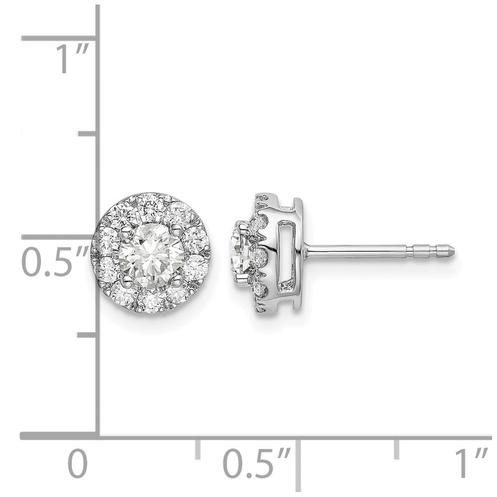 14k White Gold 1 Ct. Lab Grown Diamond VS/SI+ G+ Round Halo Post Earrings
