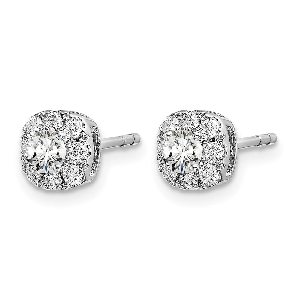 14k White Gold 1/2 Ct. Lab Grown Diamond VS/SI+ G+ Complete Cushion Halo Post Earrings