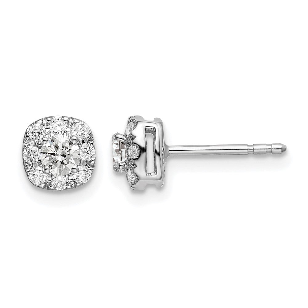 14k White Gold 1/2 Ct. Lab Grown Diamond VS/SI+ G+ Complete Cushion Halo Post Earrings