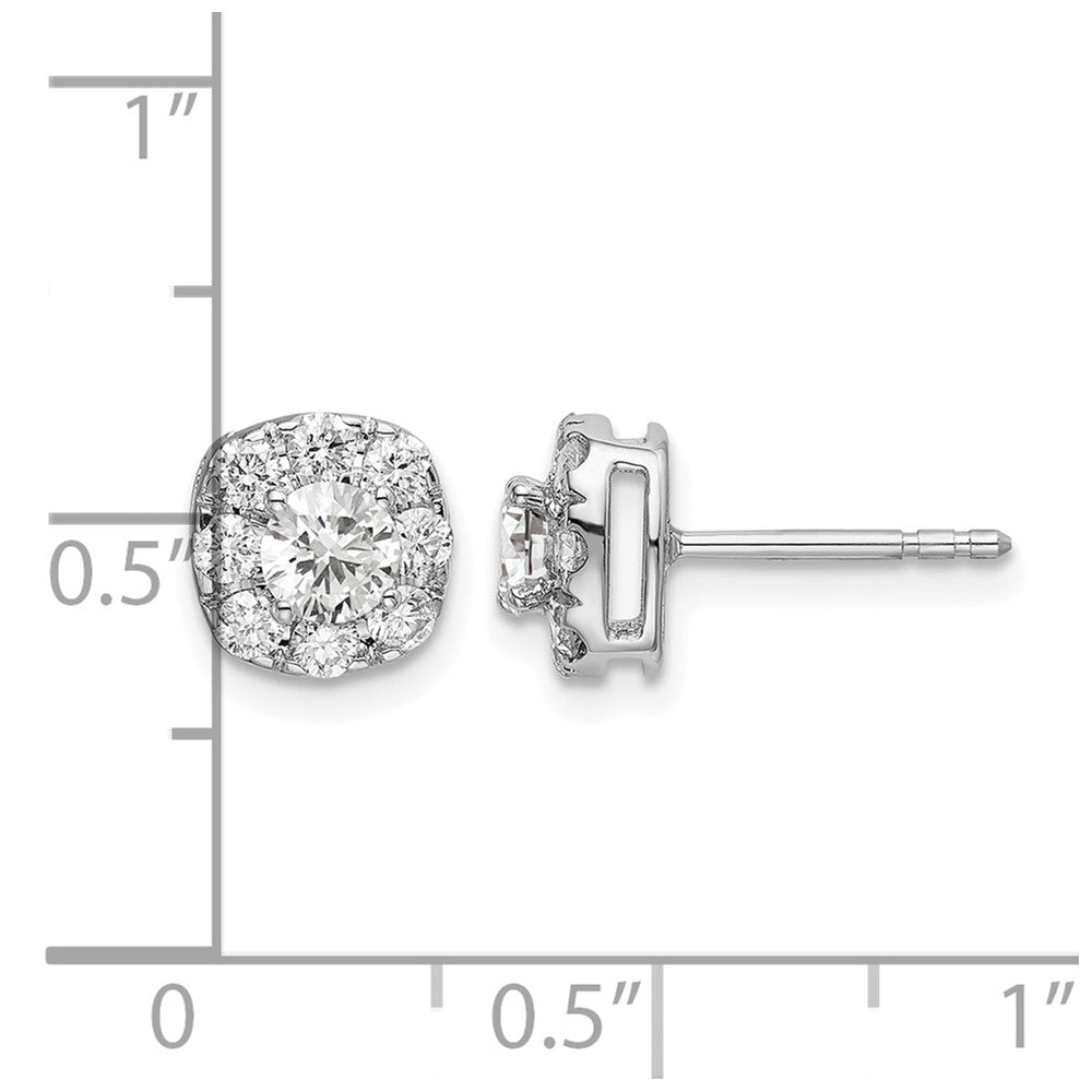 14k White Gold 1 Ct. Lab Grown Diamond VS/SI+ G+ Cushion Halo Post Earrings