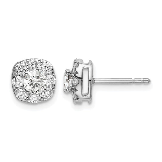 14k White Gold 1 Ct. Lab Grown Diamond VS/SI+ G+ Cushion Halo Post Earrings