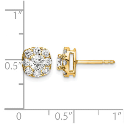 14k Yellow Gold 1 Ct. Lab Grown Diamond VS/SI+ G+ Cushion Halo Post Earrings