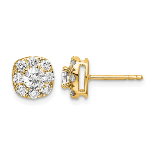 14k Yellow Gold 1 Ct. Lab Grown Diamond VS/SI+ G+ Cushion Halo Post Earrings