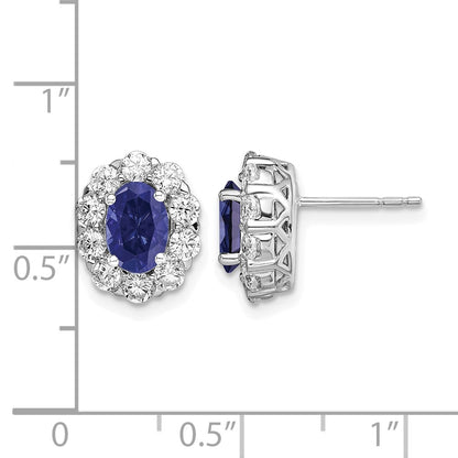 14k White Gold 1 1/5 Ct. Lab Grown Diamond VS/SI+ G+ and Oval Created Sapphire Halo Post Earrings