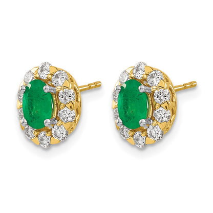 14k Yellow Gold 5/8 Ct. Lab Grown Diamond VS/SI+ G+ and Oval Created Emerald Halo Post Earrings