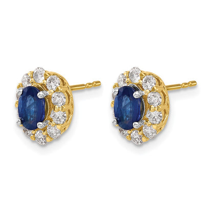 14k Yellow Gold 5/8 Ct. Lab Grown Diamond VS/SI+ G+ and Oval Created Sapphire Halo Post Earrings