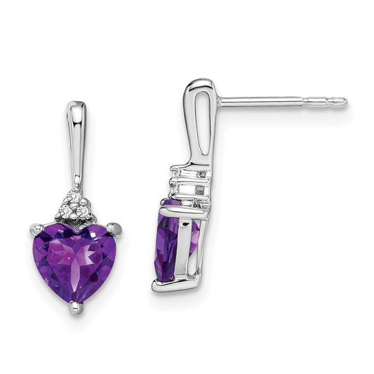 10K White Gold Amethyst And Diamond Heart Earrings