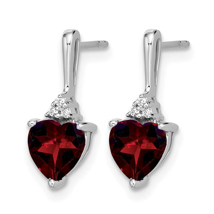 10K White Gold Garnet And Diamond Heart Earrings