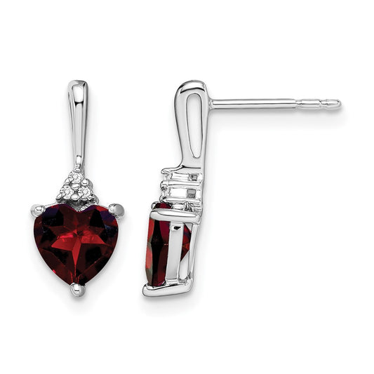 10K White Gold Garnet And Diamond Heart Earrings