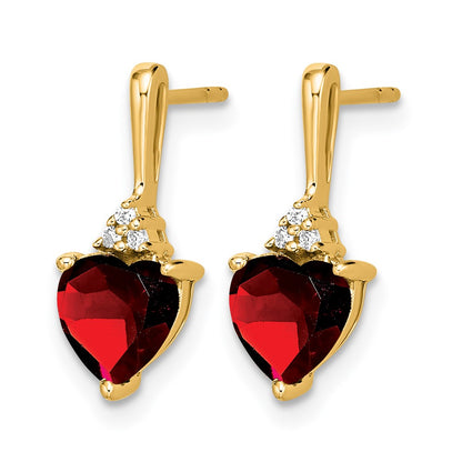 10K Yellow Gold Garnet And Diamond Heart Earrings