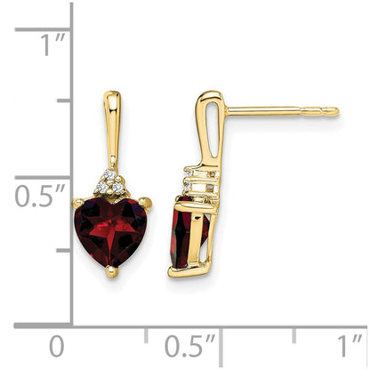 10K Yellow Gold Garnet And Diamond Heart Earrings