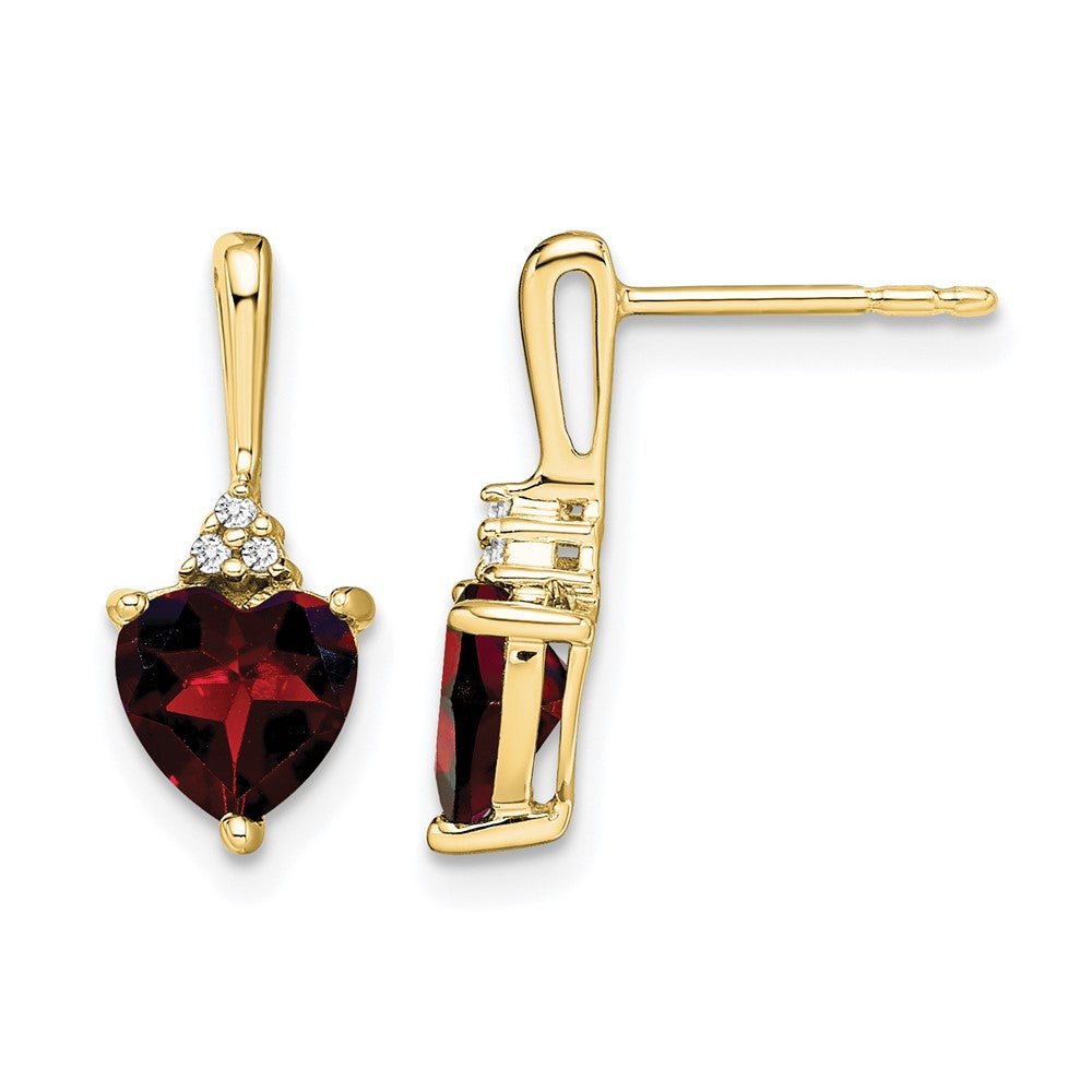 10K Yellow Gold Garnet And Diamond Heart Earrings