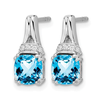 10K White Gold Blue Topaz And Diamond Earrings