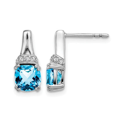 10K White Gold Blue Topaz And Diamond Earrings