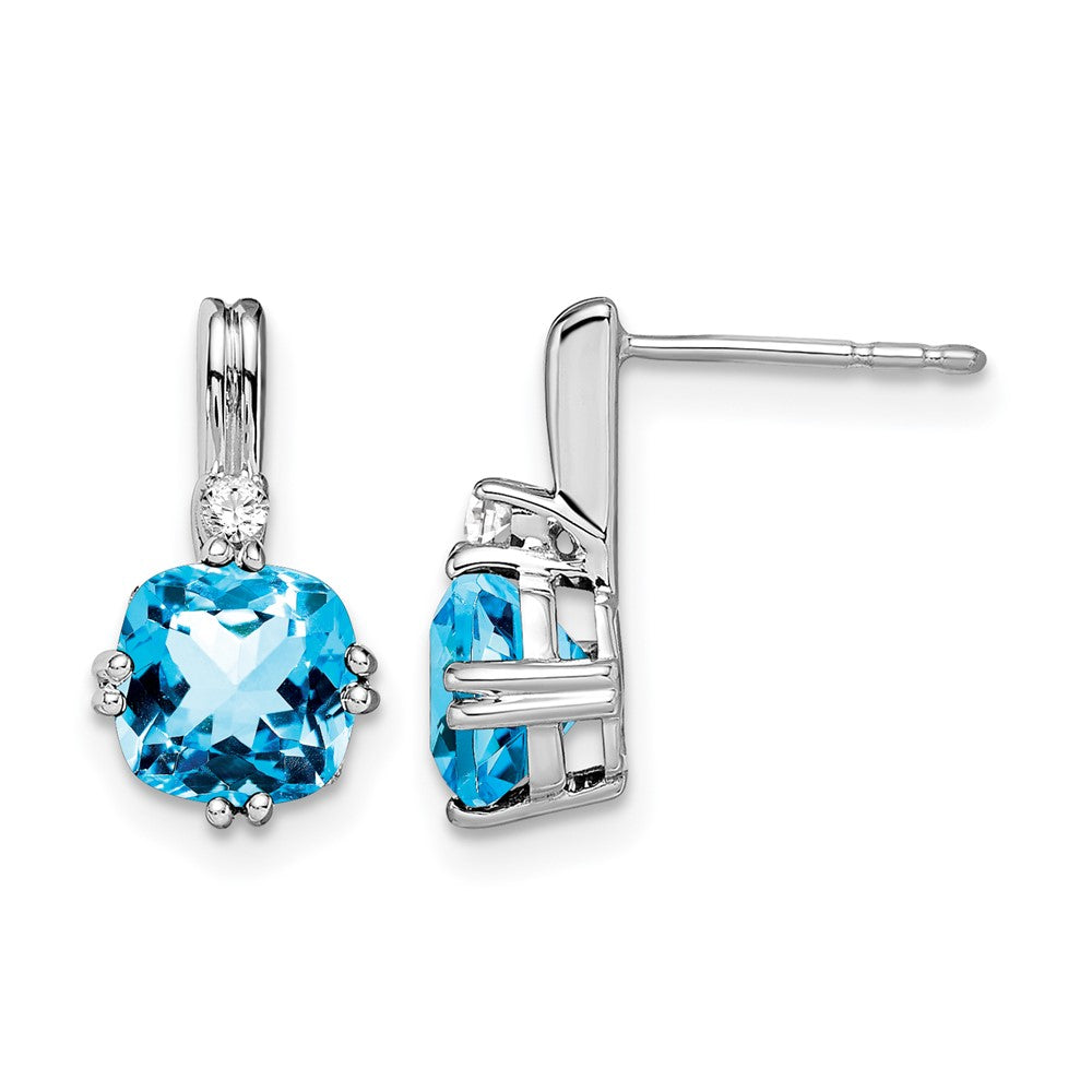 10K White Gold Cushion Blue Topaz And Diamond Earrings