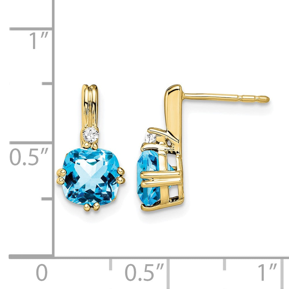 10K Yellow Gold Cushion Blue Topaz And Diamond Earrings