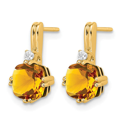 10K Yellow Gold Cushion Citrine And Diamond Earrings