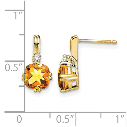 10K Yellow Gold Cushion Citrine And Diamond Earrings