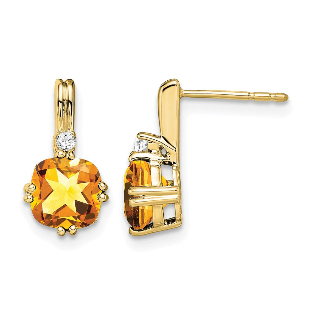 10K Yellow Gold Cushion Citrine And Diamond Earrings