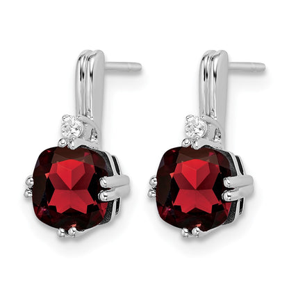 10K White Gold Cushion Garnet And Diamond Earrings