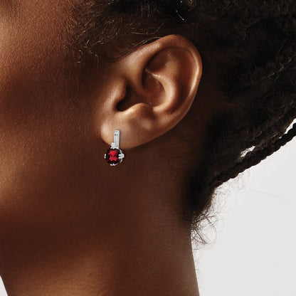 10K White Gold Cushion Garnet And Diamond Earrings