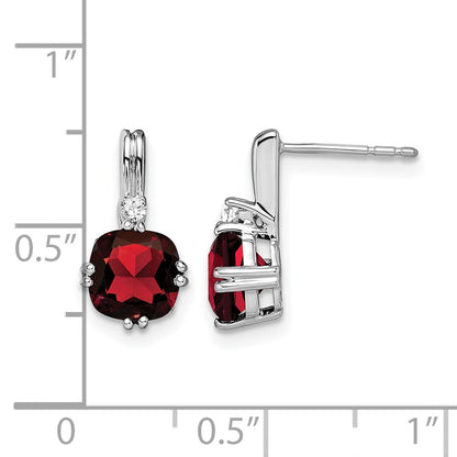 10K White Gold Cushion Garnet And Diamond Earrings