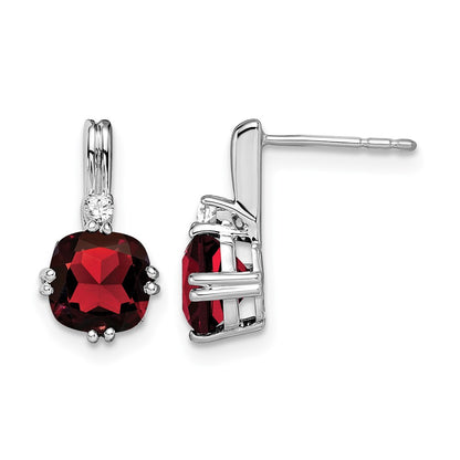 10K White Gold Cushion Garnet And Diamond Earrings