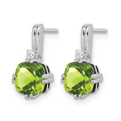 10K White Gold Cushion Peridot And Diamond Earrings