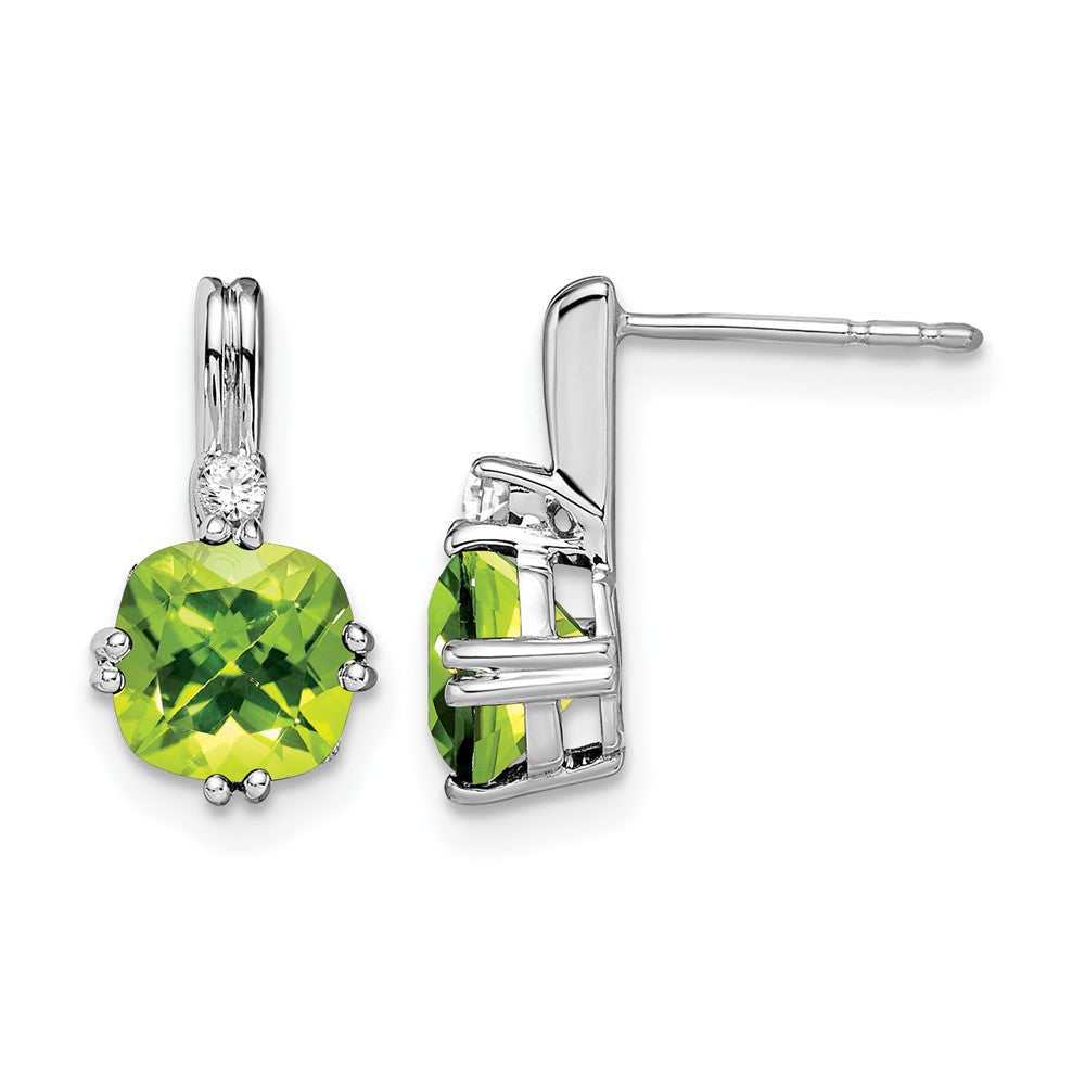10K White Gold Cushion Peridot And Diamond Earrings