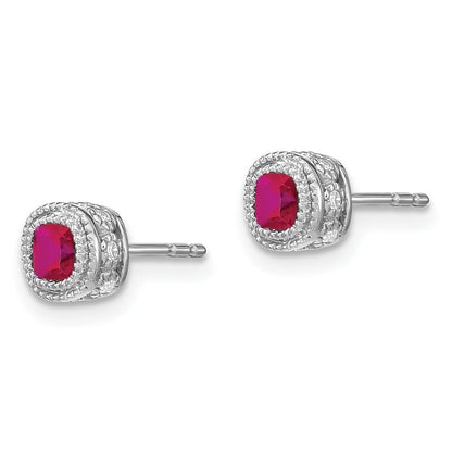 10K White Gold Cushion Ruby And Diamond Earrings