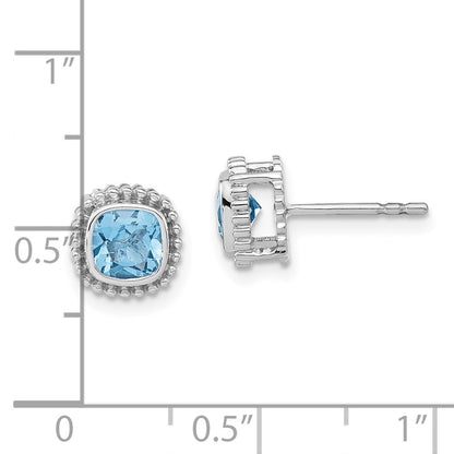 10K White Gold Cushion Blue Topaz Earrings