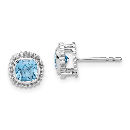 10K White Gold Cushion Blue Topaz Earrings