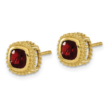 10K Yellow Gold Cushion Garnet Earrings