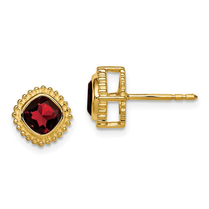 10K Yellow Gold Cushion Garnet Earrings