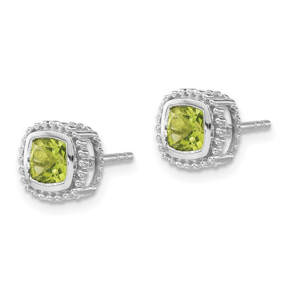 10K White Gold Cushion Peridot Earrings