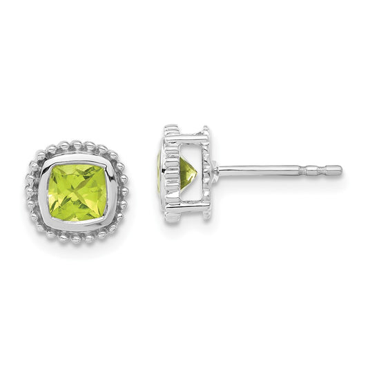10K White Gold Cushion Peridot Earrings