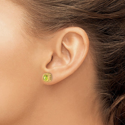 10K Yellow Gold Cushion Peridot Earrings