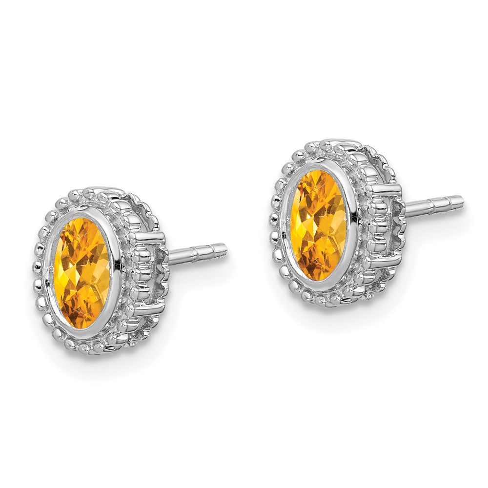 10K White Gold Oval Citrine Post Earrings