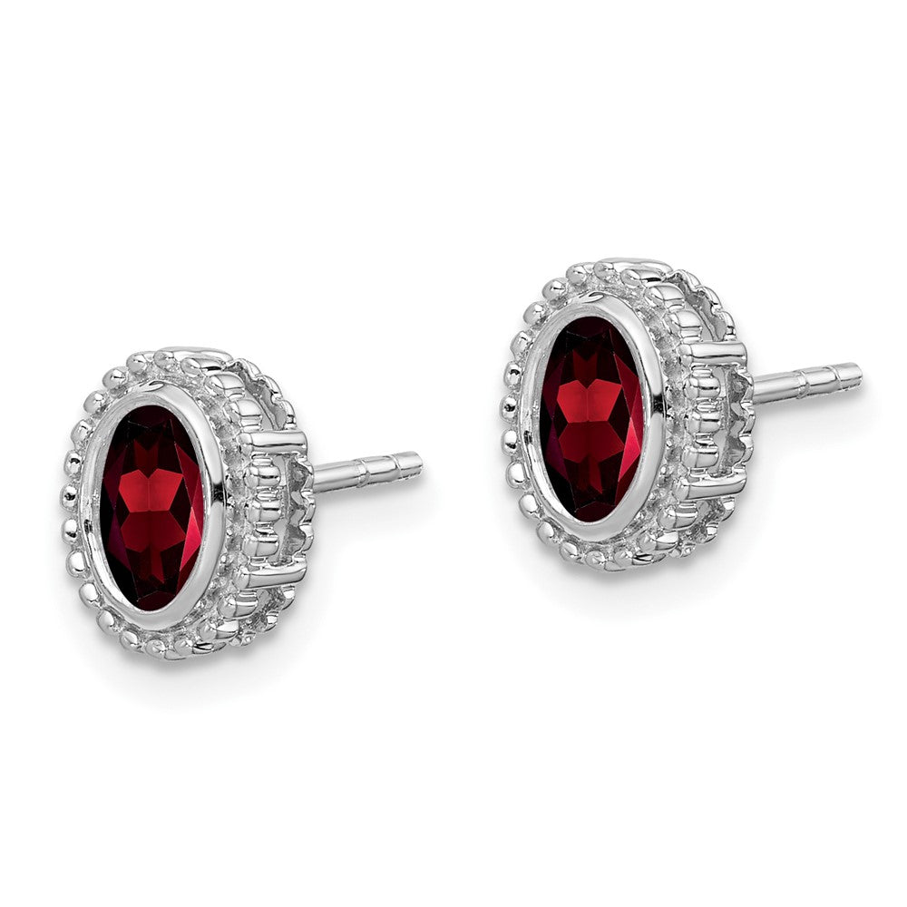 10K White Gold Oval Garnet Post Earrings