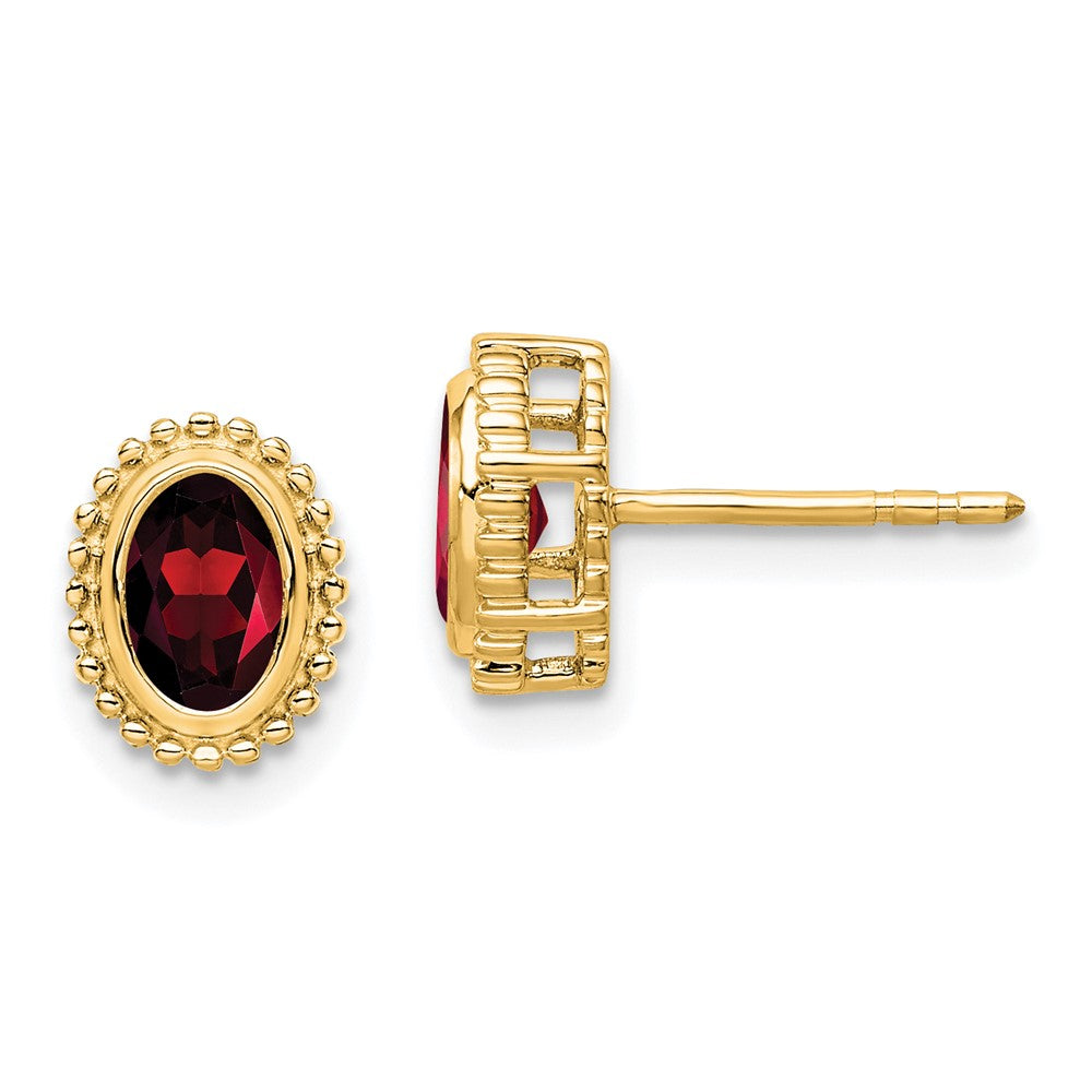 10K Yellow Gold Oval Garnet Post Earrings