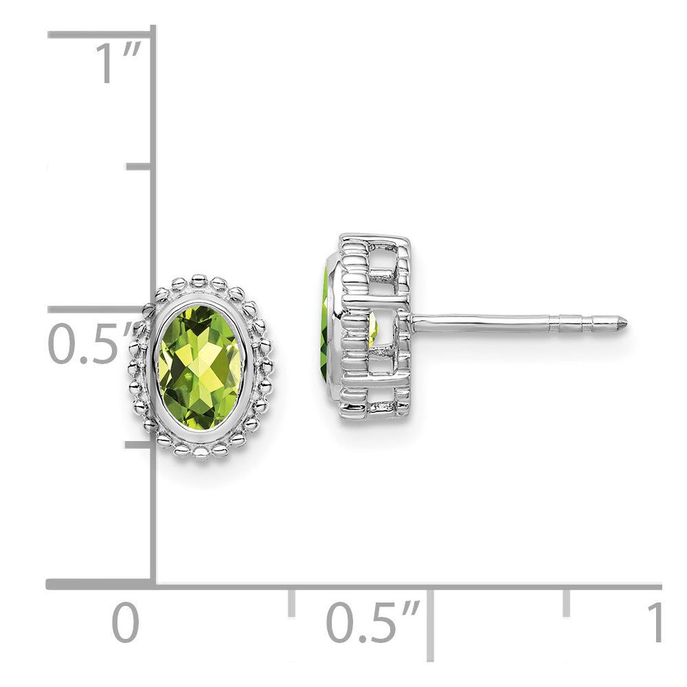 10K White Gold Oval Peridot Post Earrings