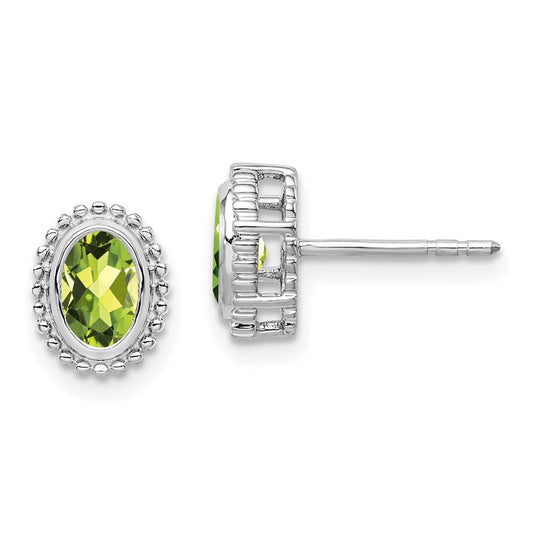 10K White Gold Oval Peridot Post Earrings