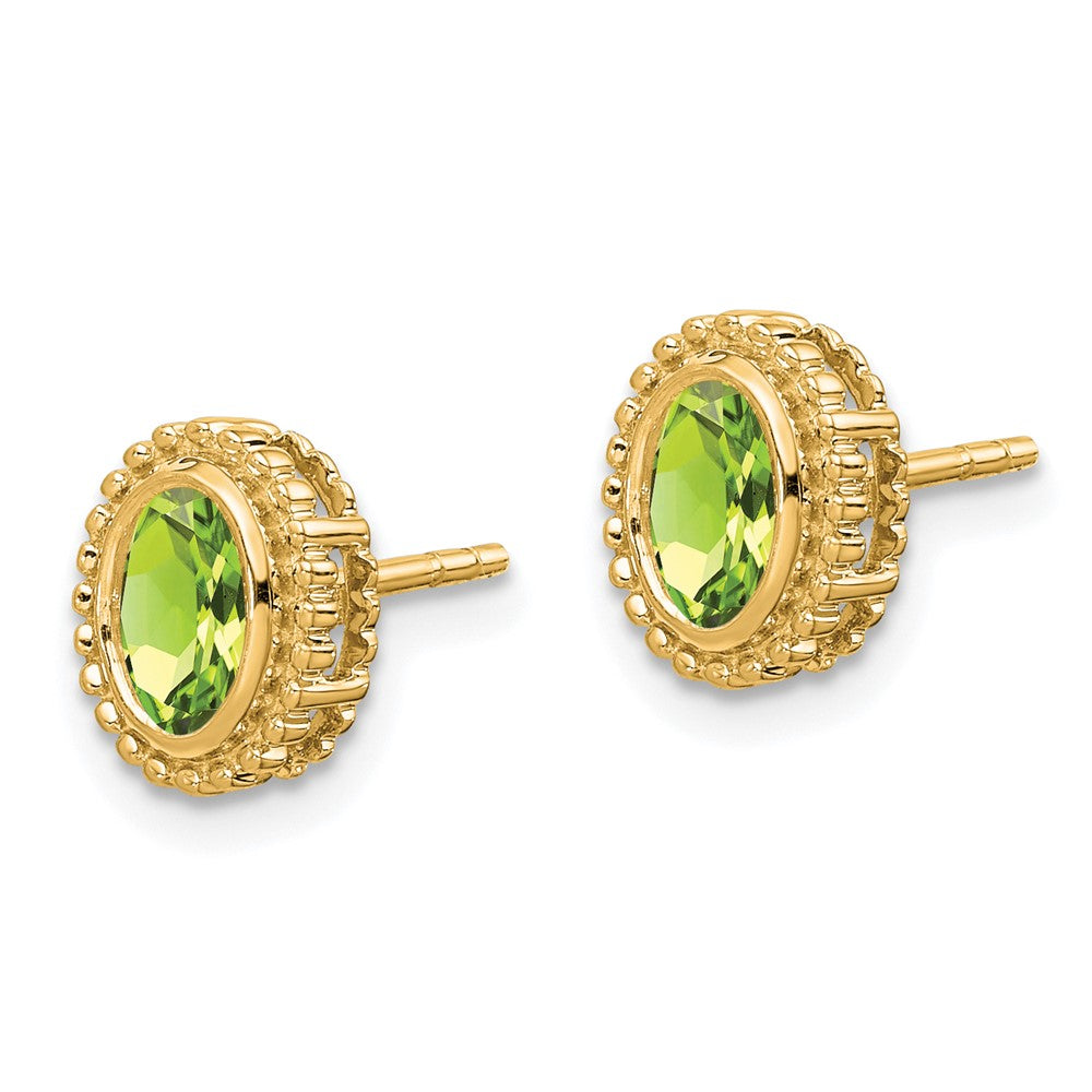 10K Yellow Gold Oval Peridot Post Earrings