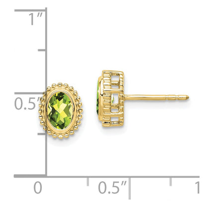 10K Yellow Gold Oval Peridot Post Earrings