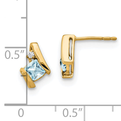10K Yellow Gold Cushion Aquamarine And Diamond Earrings