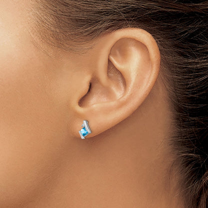 10K White Gold Cushion Blue Topaz And Diamond Earrings